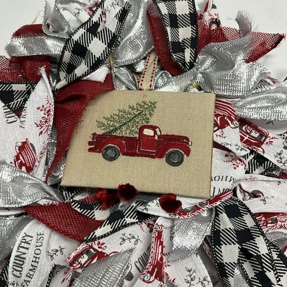 Handmade Christmas Pickup Truck Four Ribbon Twine Wreath Made on 8” Ring - Picture 5 of 8